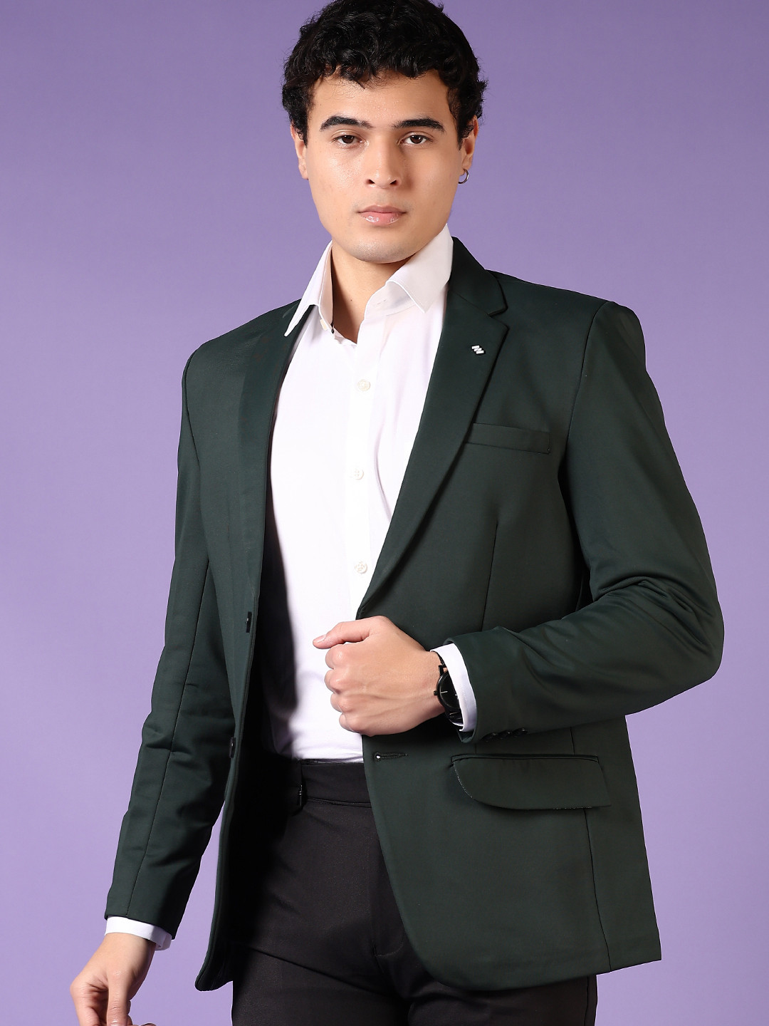

V-Mart Cotton Notched Lapel Collar Single Breasted Blazer, Green