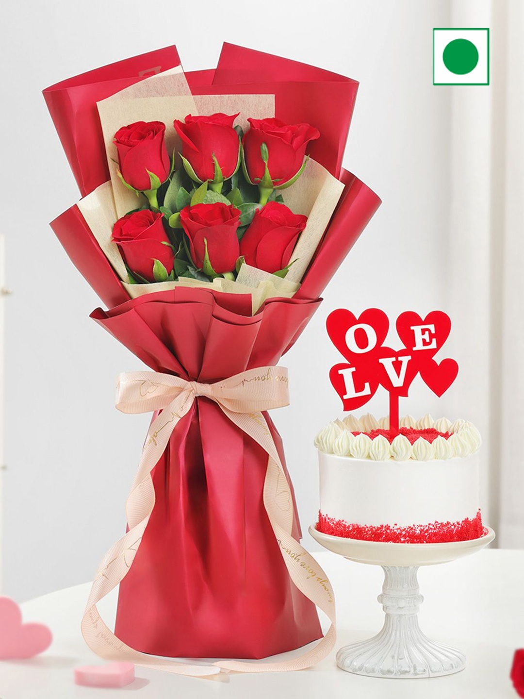 

IGP Bouquet & Red Velvet Cake Valentine Combo, White