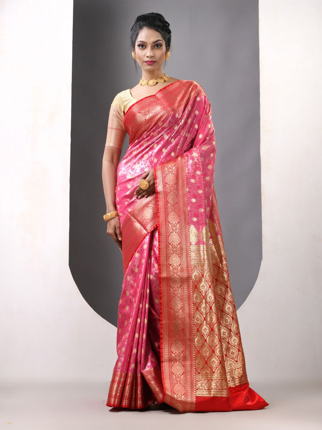 

Charukriti Woven Design Zari Silk Blend Banarasi Saree, Pink
