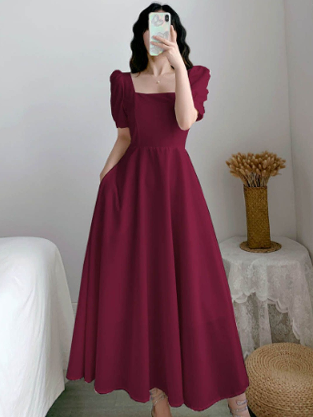 

StyleCast Puff Sleeve Maxi Dress, Red