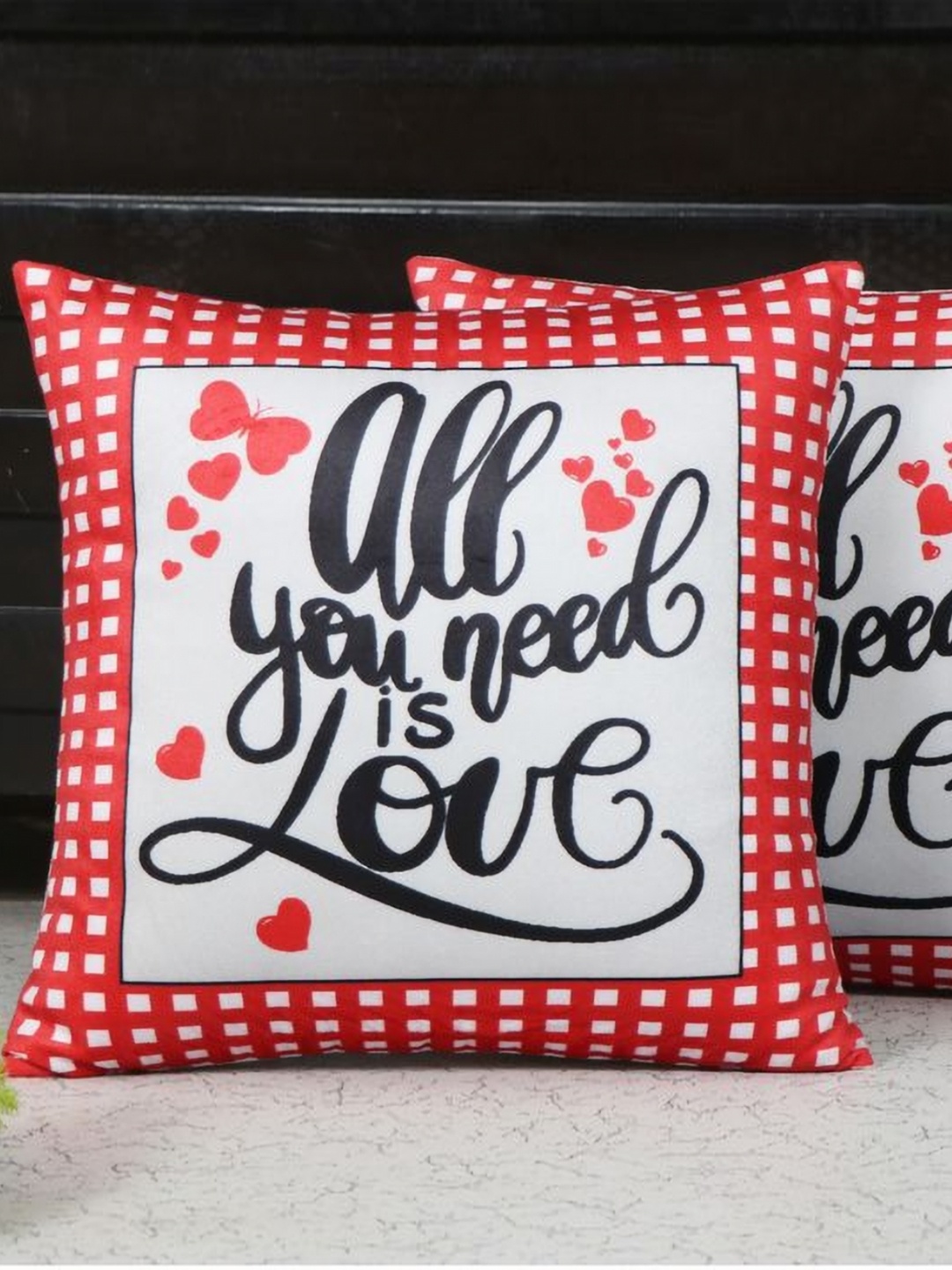 

Aura Red & White 2 Pieces Quirky Printed Square Cushion Covers