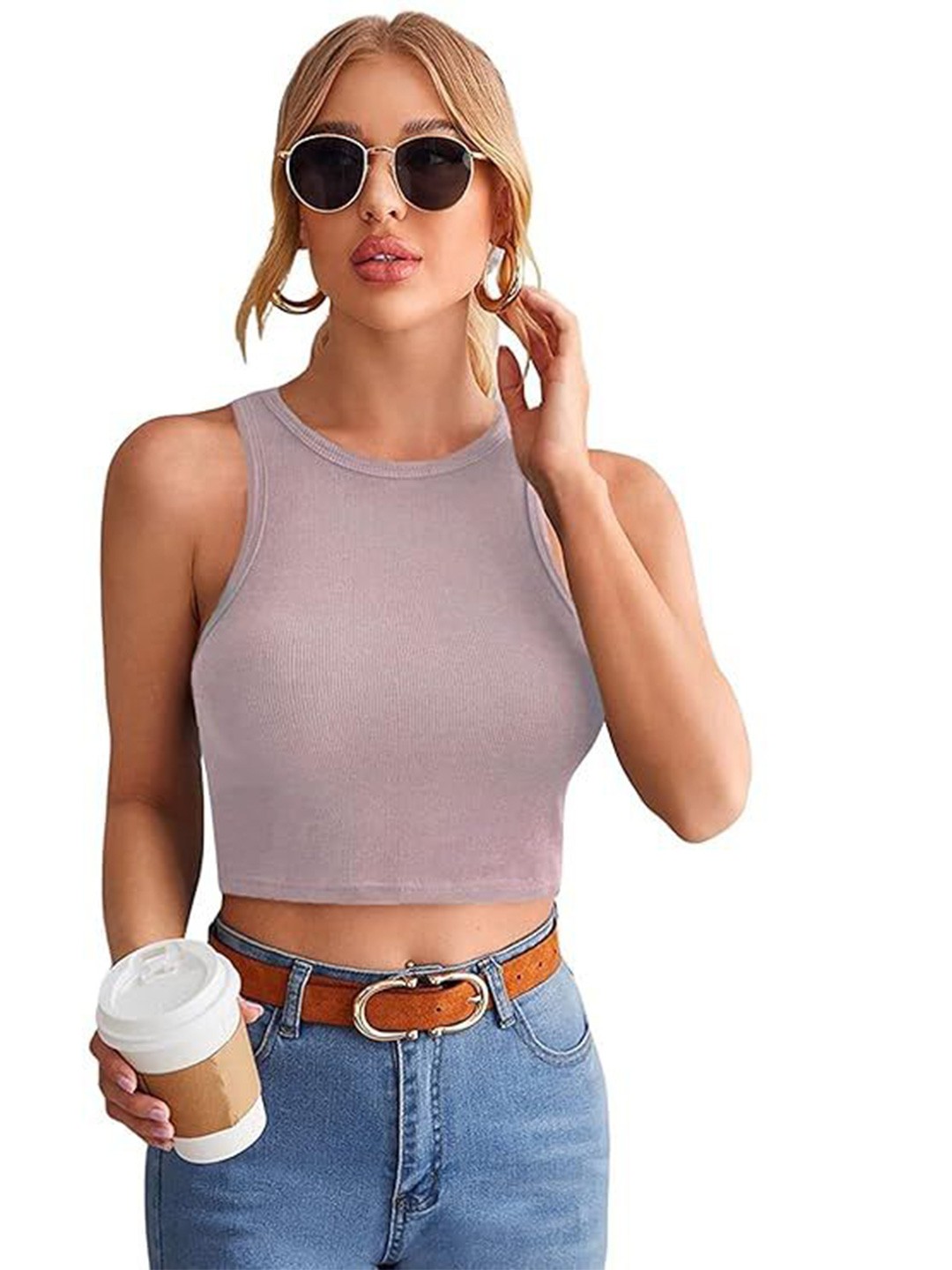 

KASHIAN Tank Crop Top, Purple