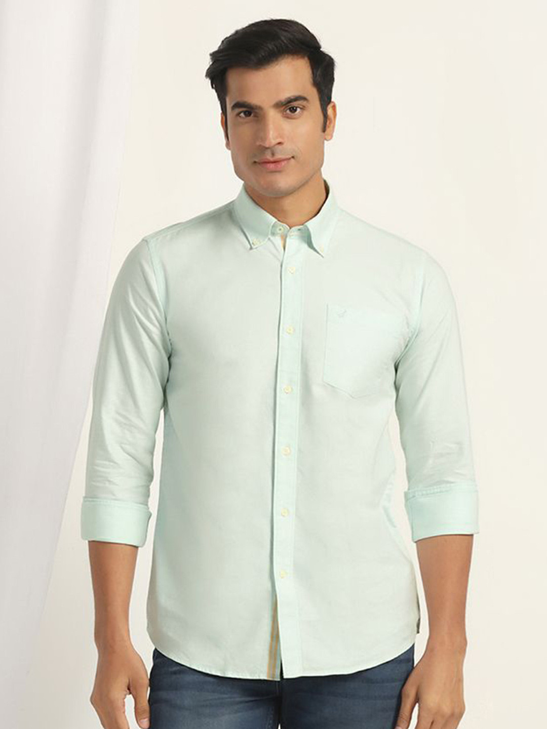 

Blackberrys Men India Slim Fit Button-Down Collar Solid Cotton Casual Shirt, White
