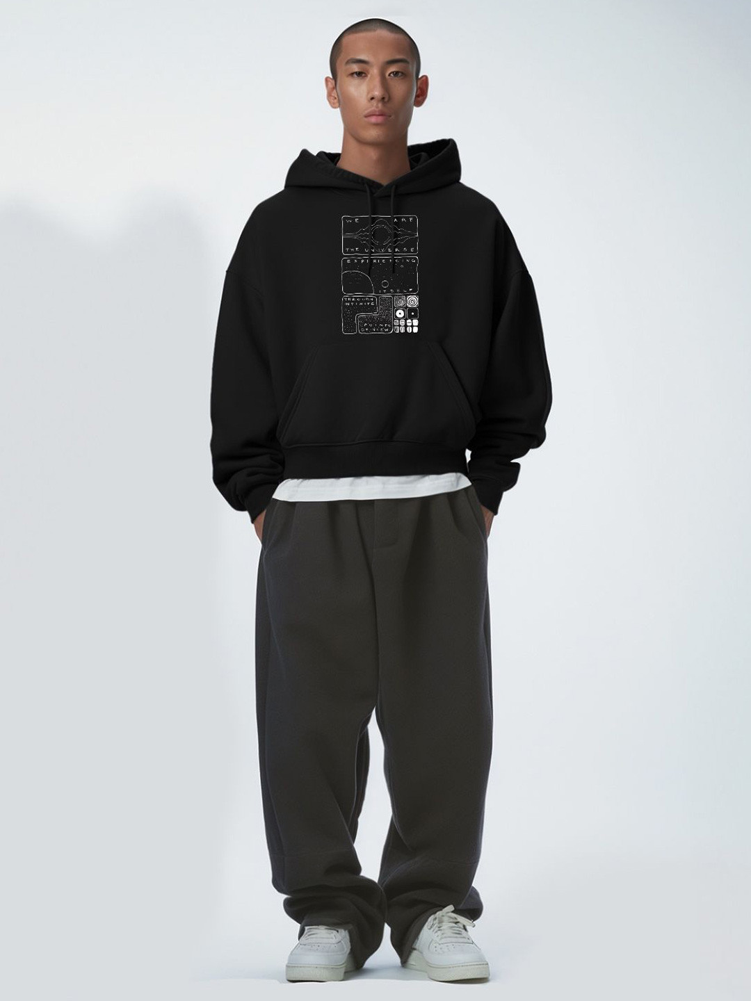 

TheBTclub Men We Are The Universe Hooded Sweatshirt, Black