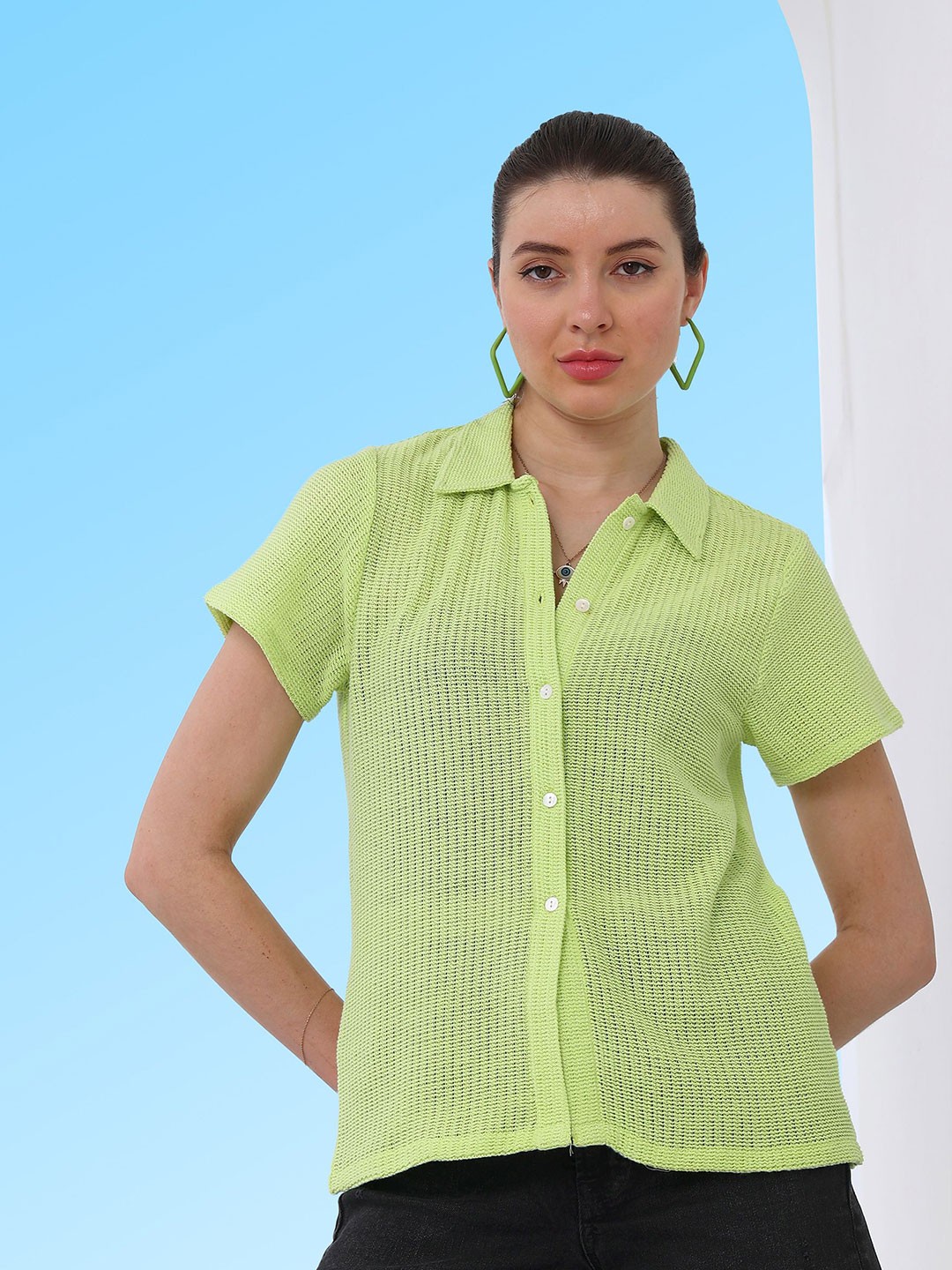 

Boho By Athena Women Relaxed Floral Semi Sheer Casual Shirt, Green
