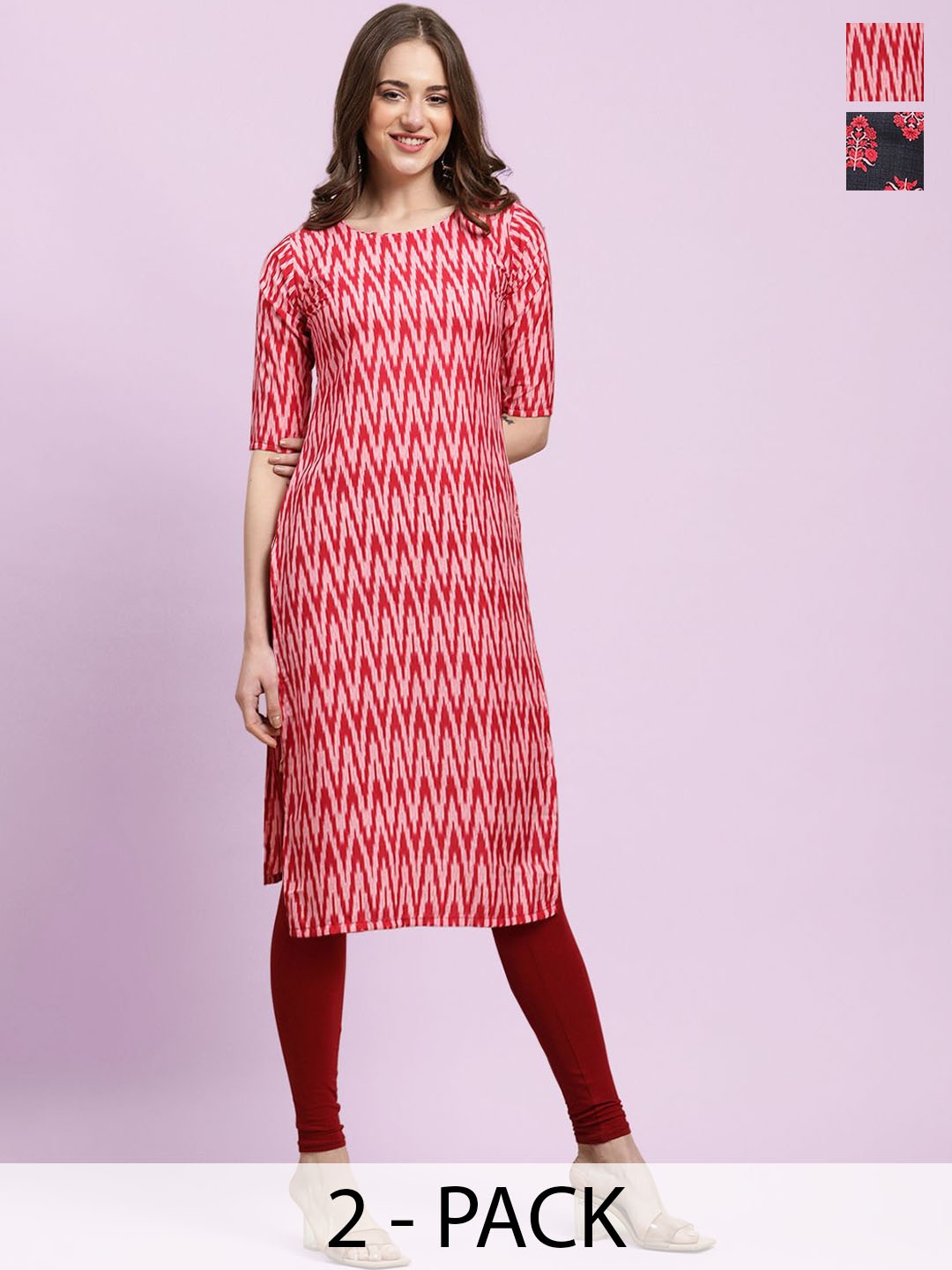 

Moda Rapido Maroon & Black Selection of 2 Floral Printed Straight Kurtas
