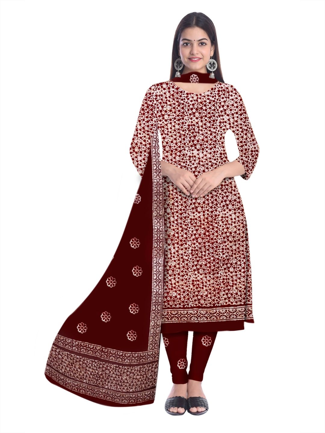 

Farooq Dyeing Printed Pure Cotton Unstitched Dress Material, Maroon