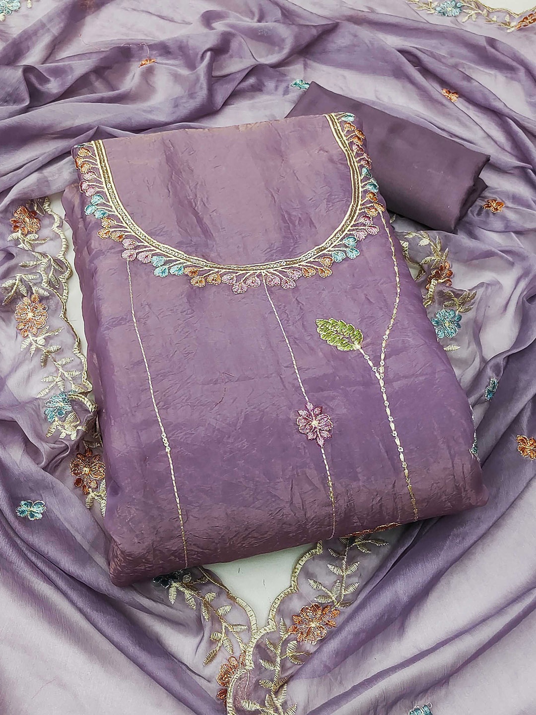 

KALINI Embroidered Pure Silk Unstitched Dress Material, Lavender