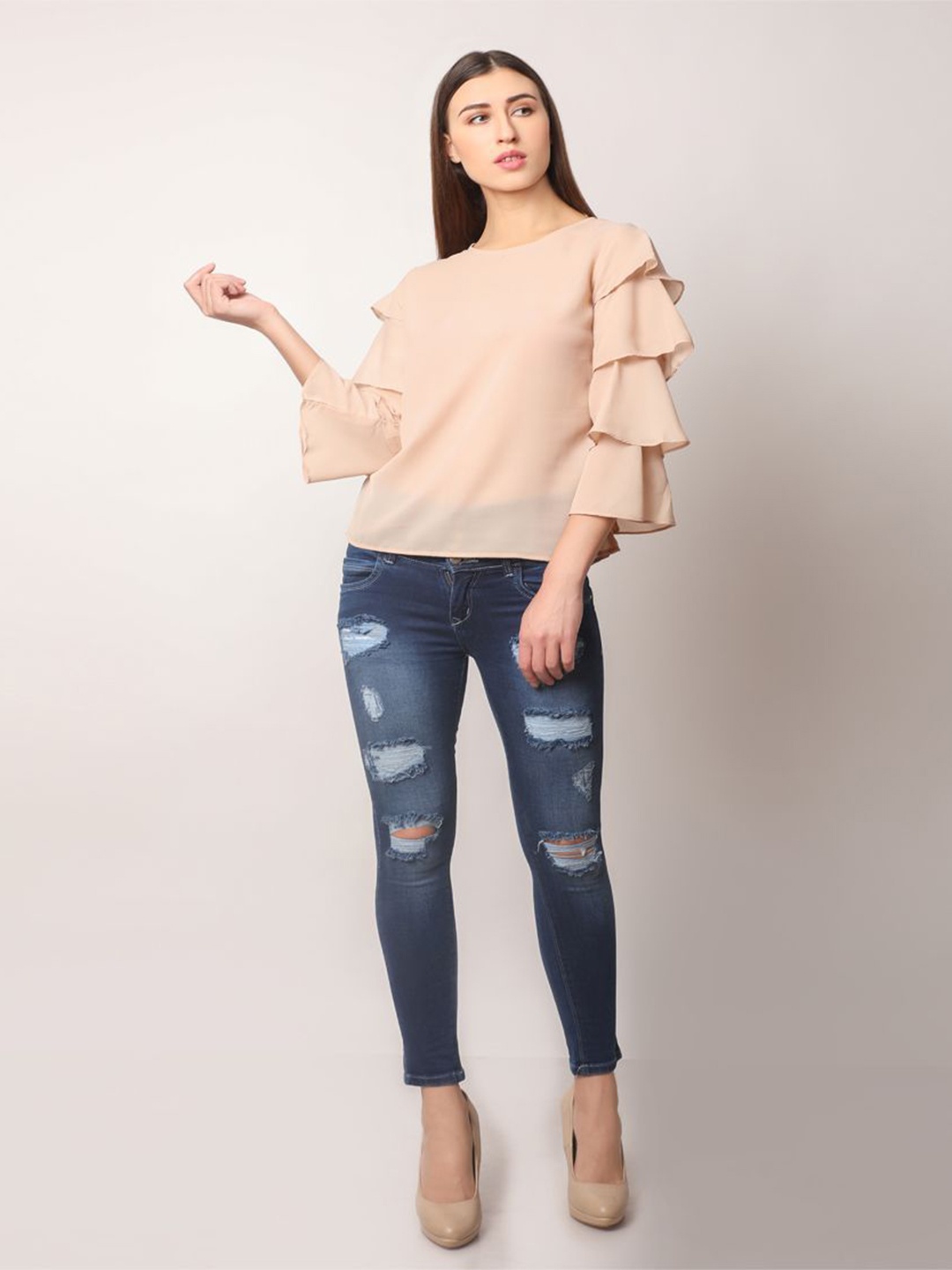 

DELIS Monochrome Georgette Top, Beige