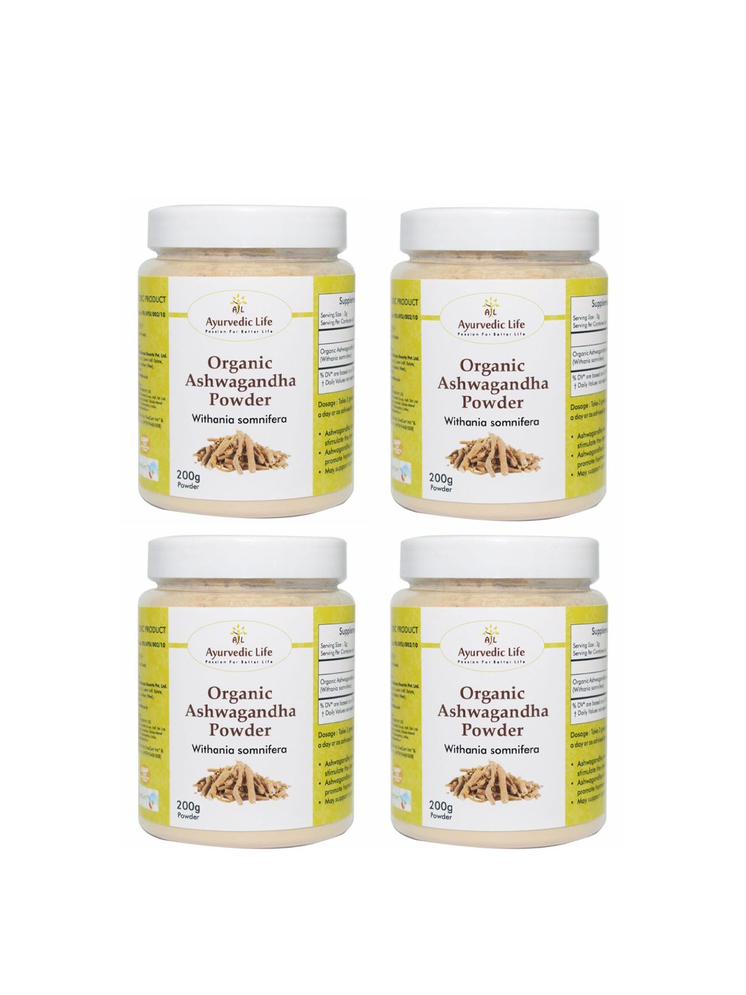 

Ayurvedic Life Set Of 4 Organic Ashwagandha Powder - 200 g Each, White
