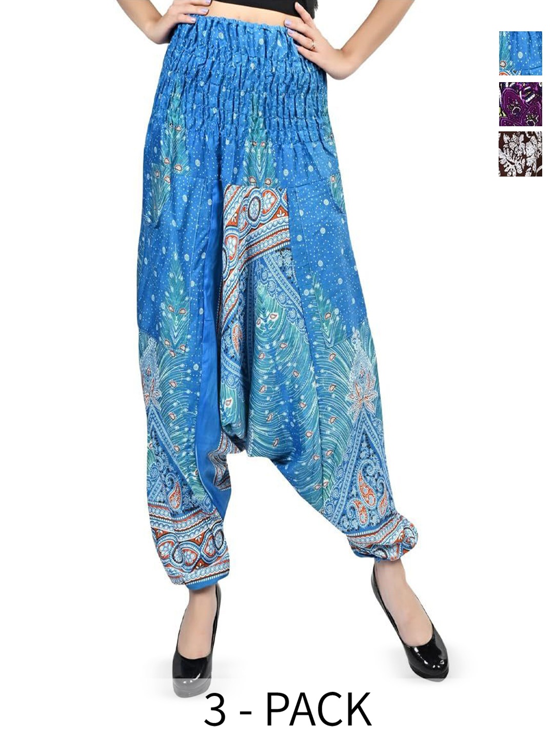 

NarNari Women Pack Of 3 Printed Mid-Rise Harem Pants, Purple
