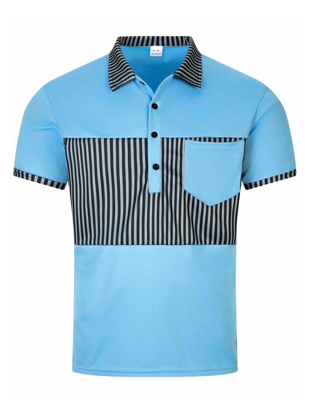 

StyleCast x Revolte Men Striped Polo Collar Raw Edge T-shirt, Blue