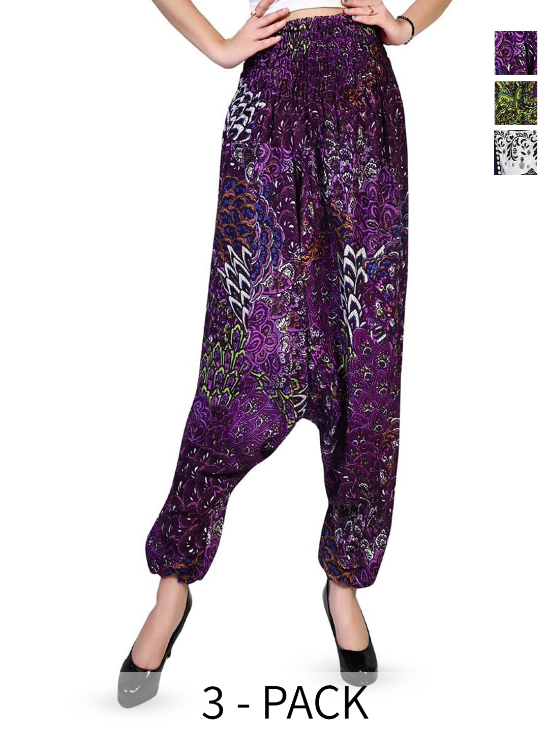 

NarNari Women Pack Of 3 Printed Mid-Rise Harem Pants, Purple
