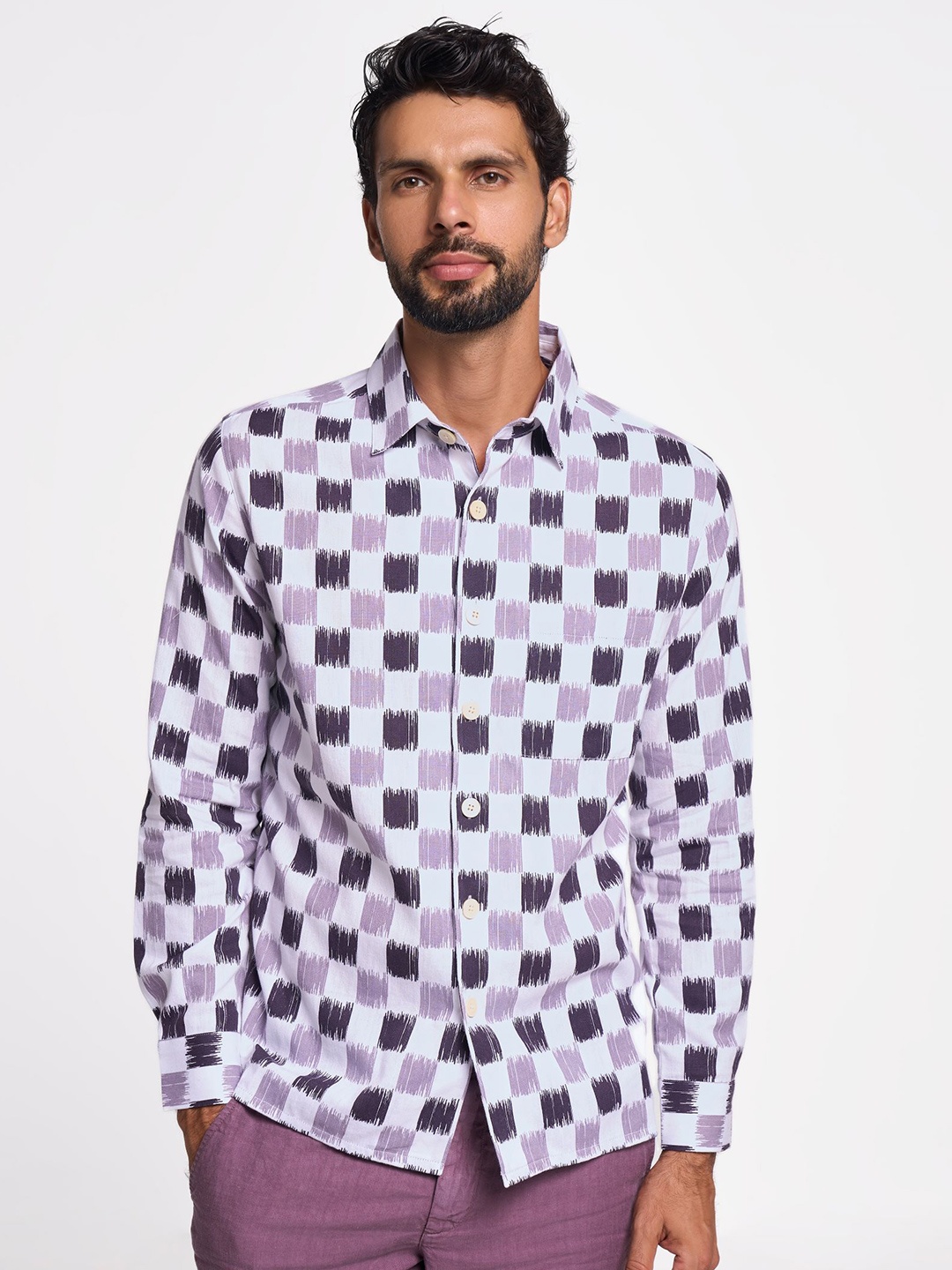 

Terra Luna Men Smart Slim Fit Opaque Checked Casual Shirt, Purple