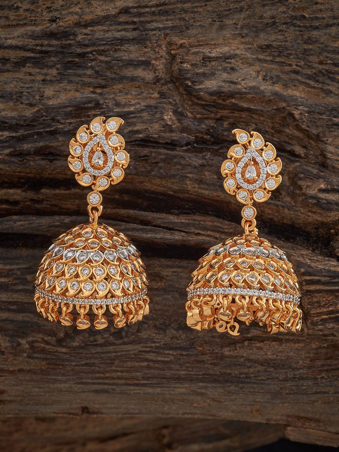 

Kushal's Fashion Jewellery White Dome Shaped Cubic Zircon Jhumkas Earrings
