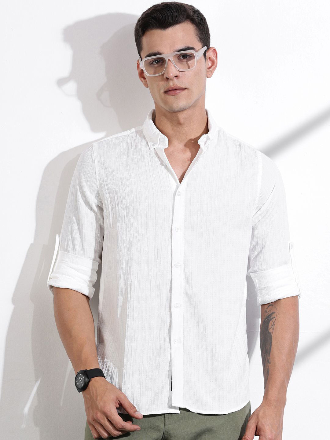 

Thomas Scott Men Classic Slim Fit Opaque Casual Shirt, White