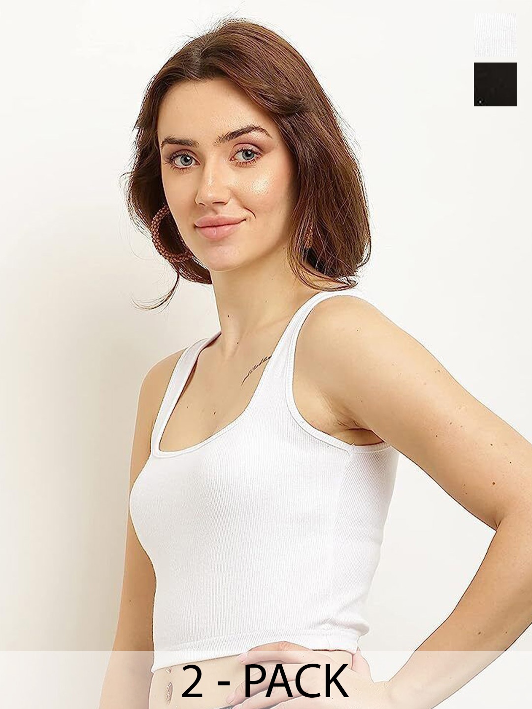 

SRISARAS Women Pack Of 2 Scoop Neck Crop Top, Black