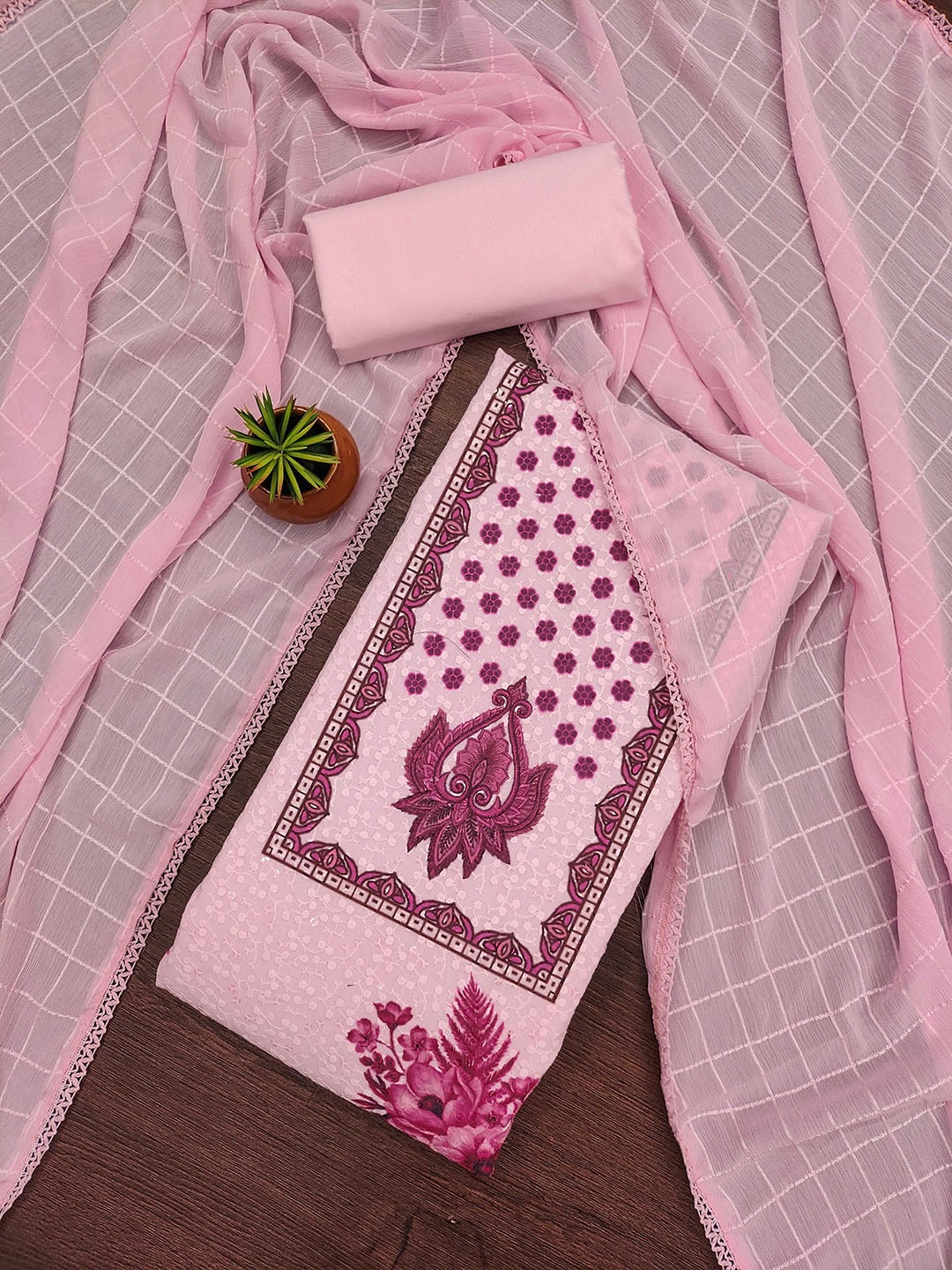 

KALINI Embroidered Pure Cotton Unstitched Dress Material, Pink