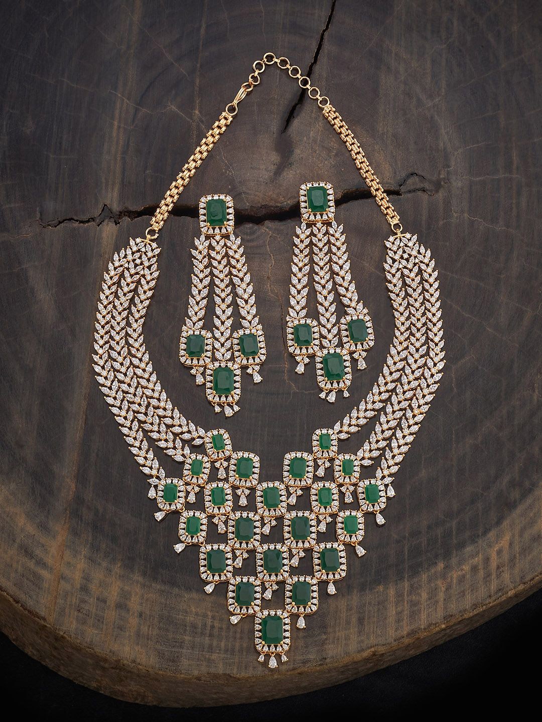 

Kushal's Fashion Jewellery Green Gold-Plated Cubic Zirconia-Studded Jewellery Set