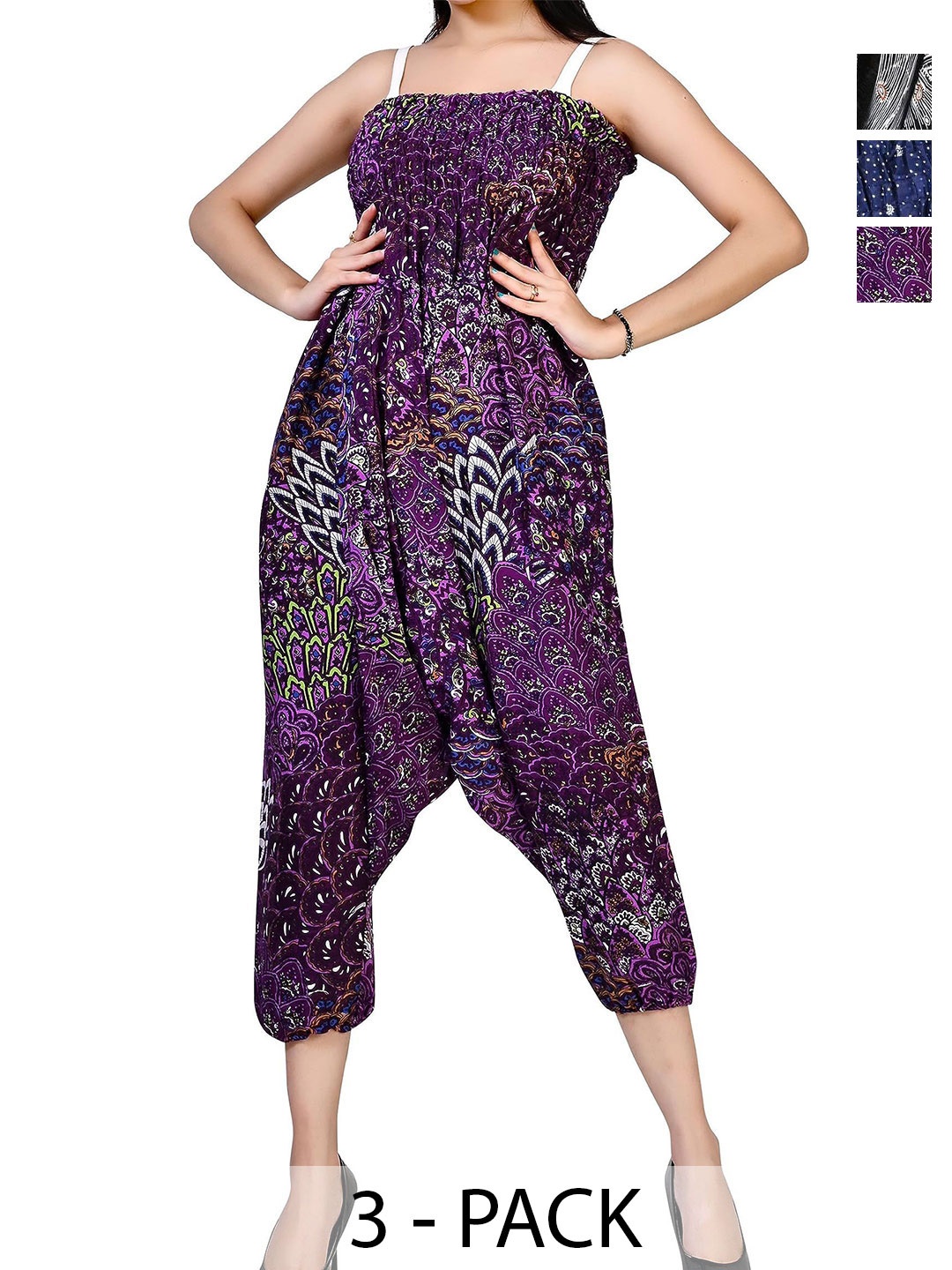 

NarNari Women Pack Of 3 Printed Mid-Rise Harem Pants, Purple