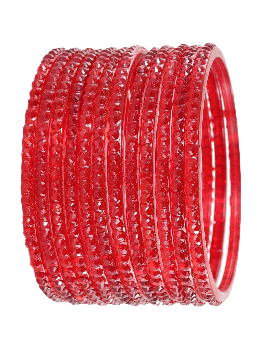 

LAVAZZA Set Of 12 Crystals Stone-Studded Bangles, Red