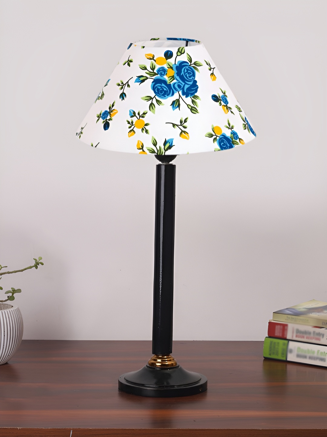 

Devansh White & Brown Printed Wooden Contemporary Frustum Shaped Table Lamp