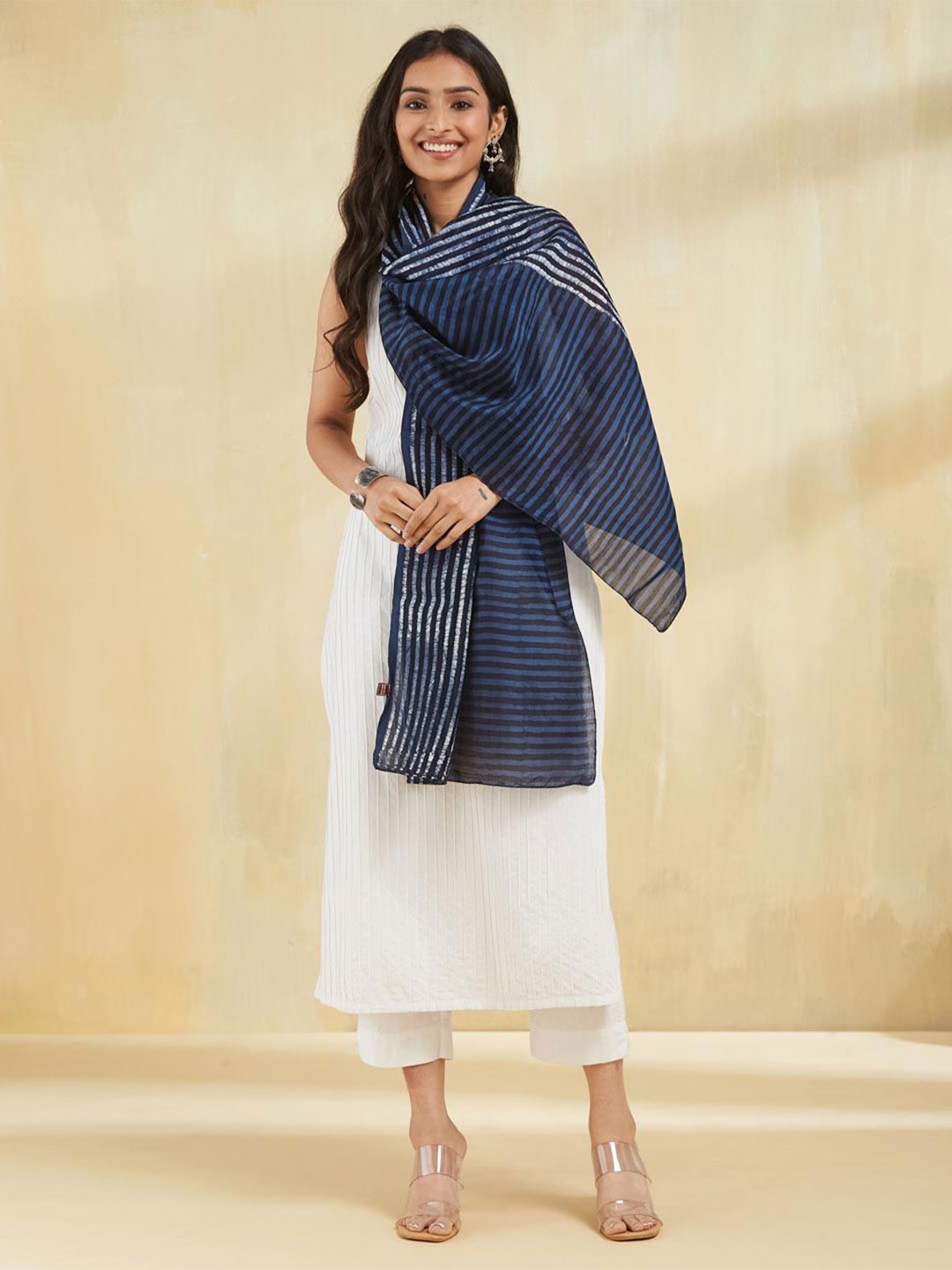 

Fabindia Women Printed Stole, Blue