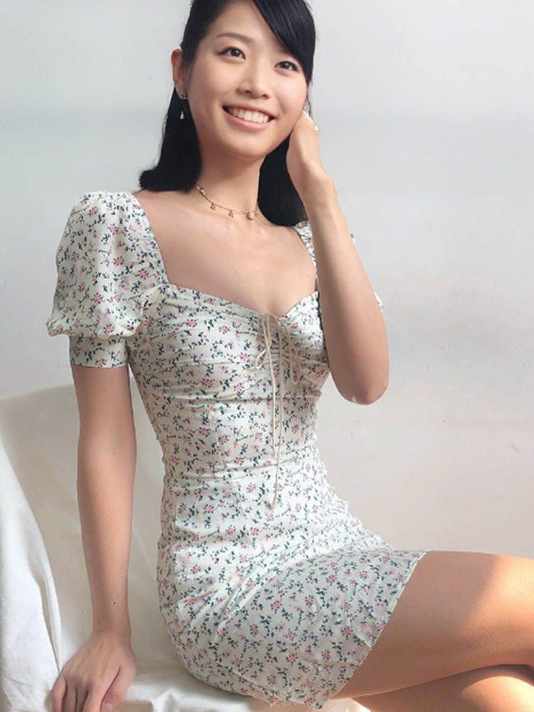 

StyleCast Floral Print Puff Sleeve Bodycon Dress, Beige