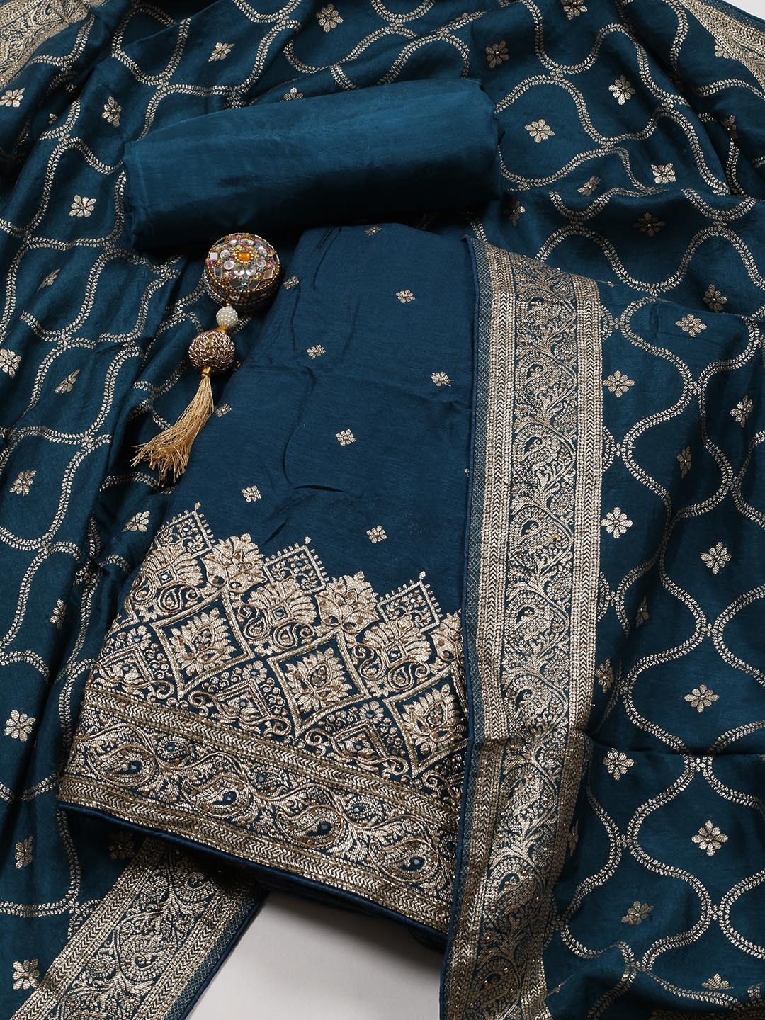

Meena Bazaar Art Silk Unstitched Dress Material, Teal