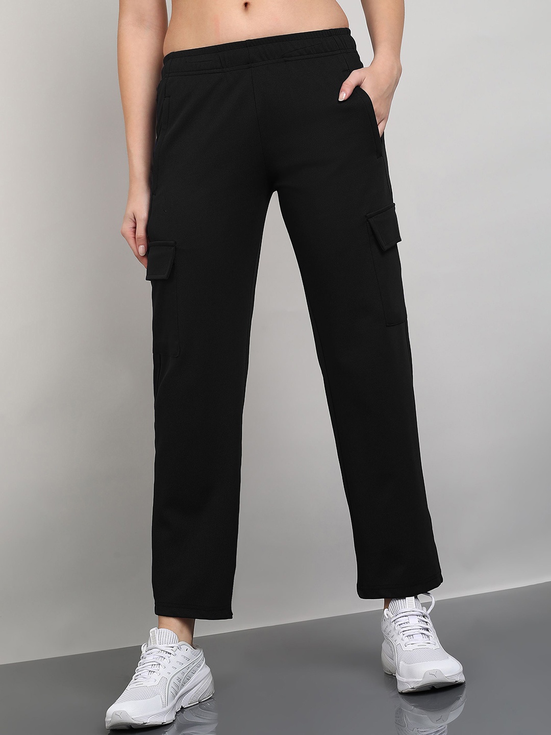 

Moda Rapido Women Straight-Fit Mid Rise Cargo Track Pant, Black