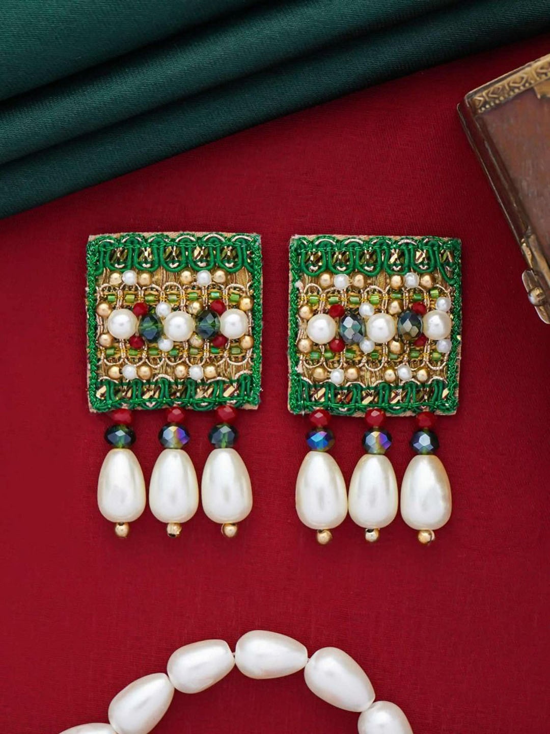 

EVERSTYLISH Sanjoya Beads & Pearls Embroidered Earrings, Multi