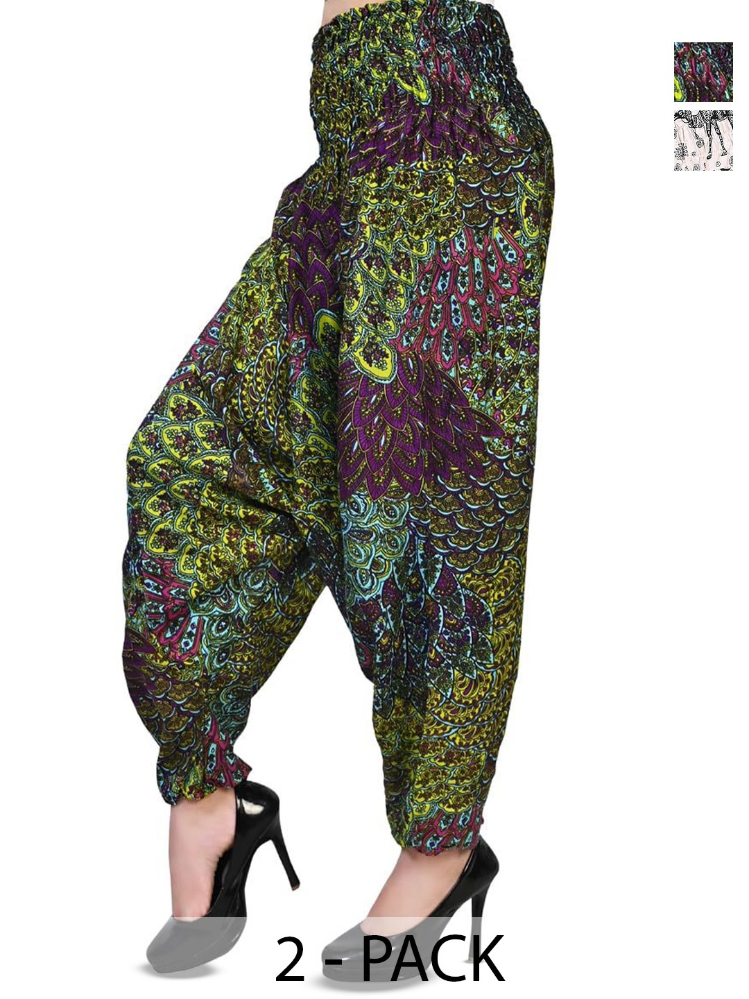 

NarNari Women Pack Of 2 Printed High Rise Harem Pants, Green