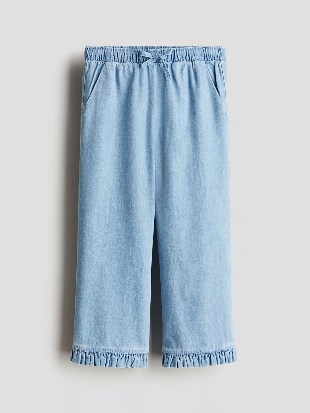 

H&M Wide Frill-Trimmed Trousers, Blue