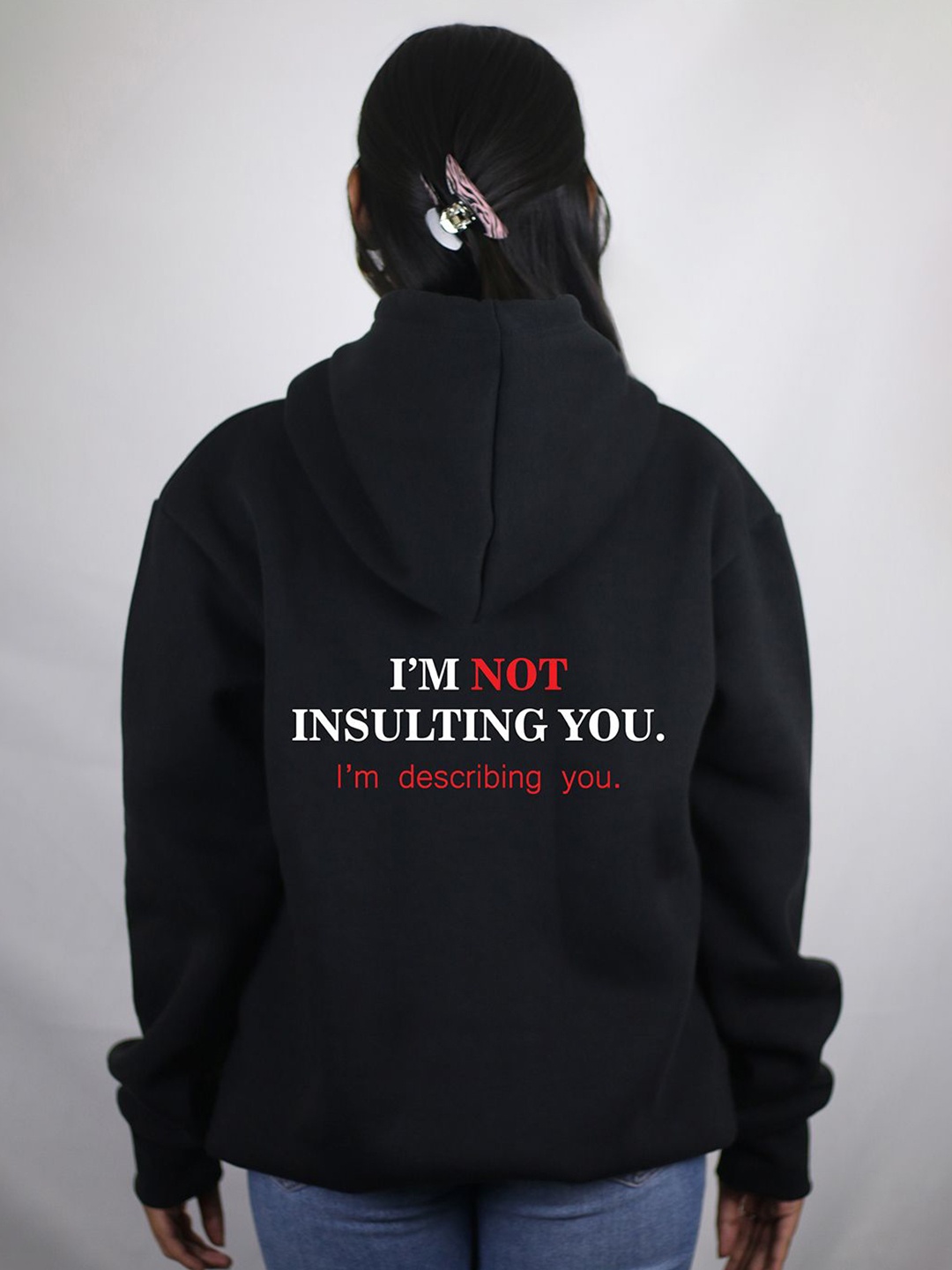 

EKSDEE Women Printed Hooded Sweatshirt, Black