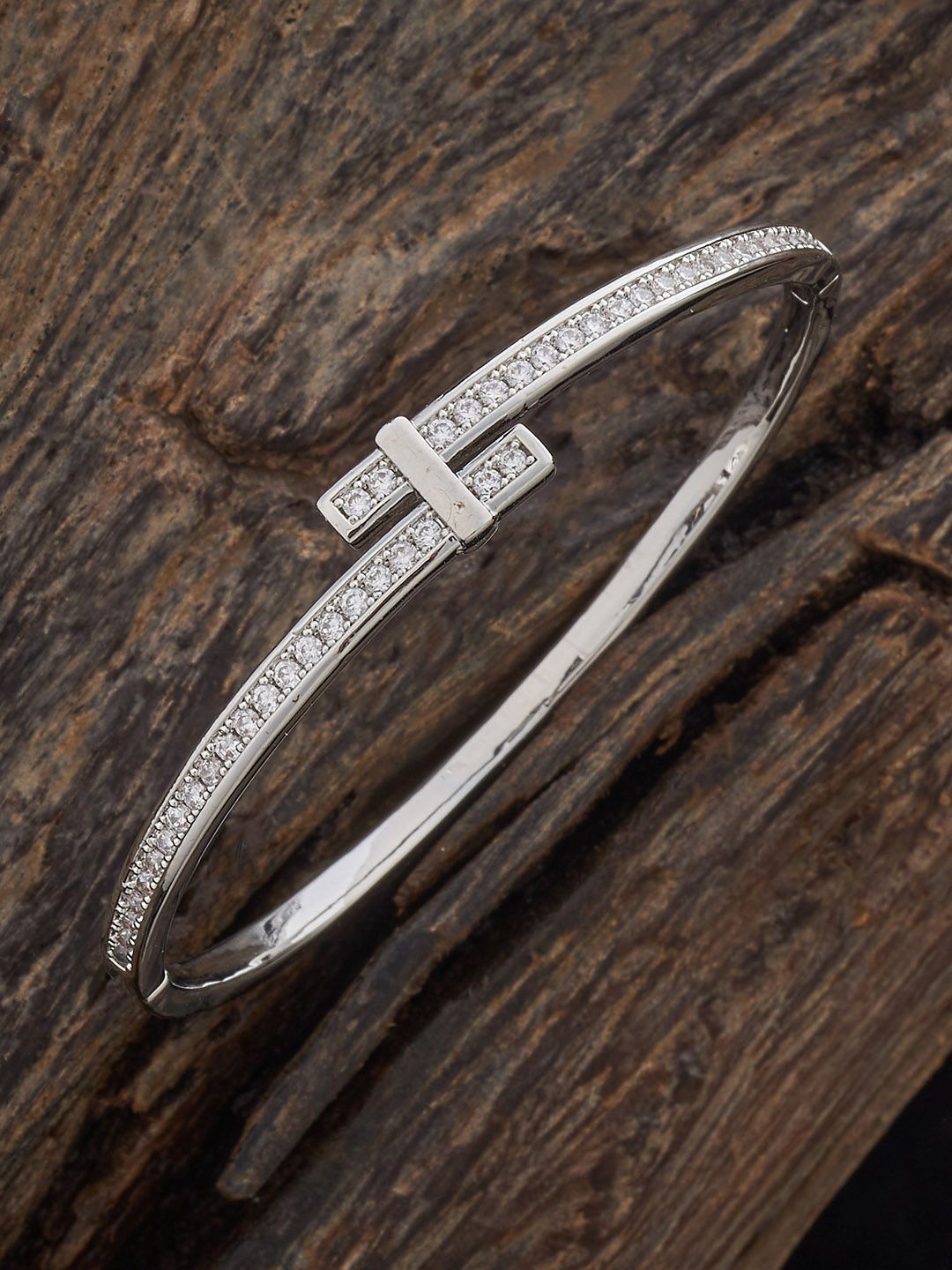 

Kushal's Fashion Jewellery Women Rhodium-Plated Zircon Kada Bracelet, Silver