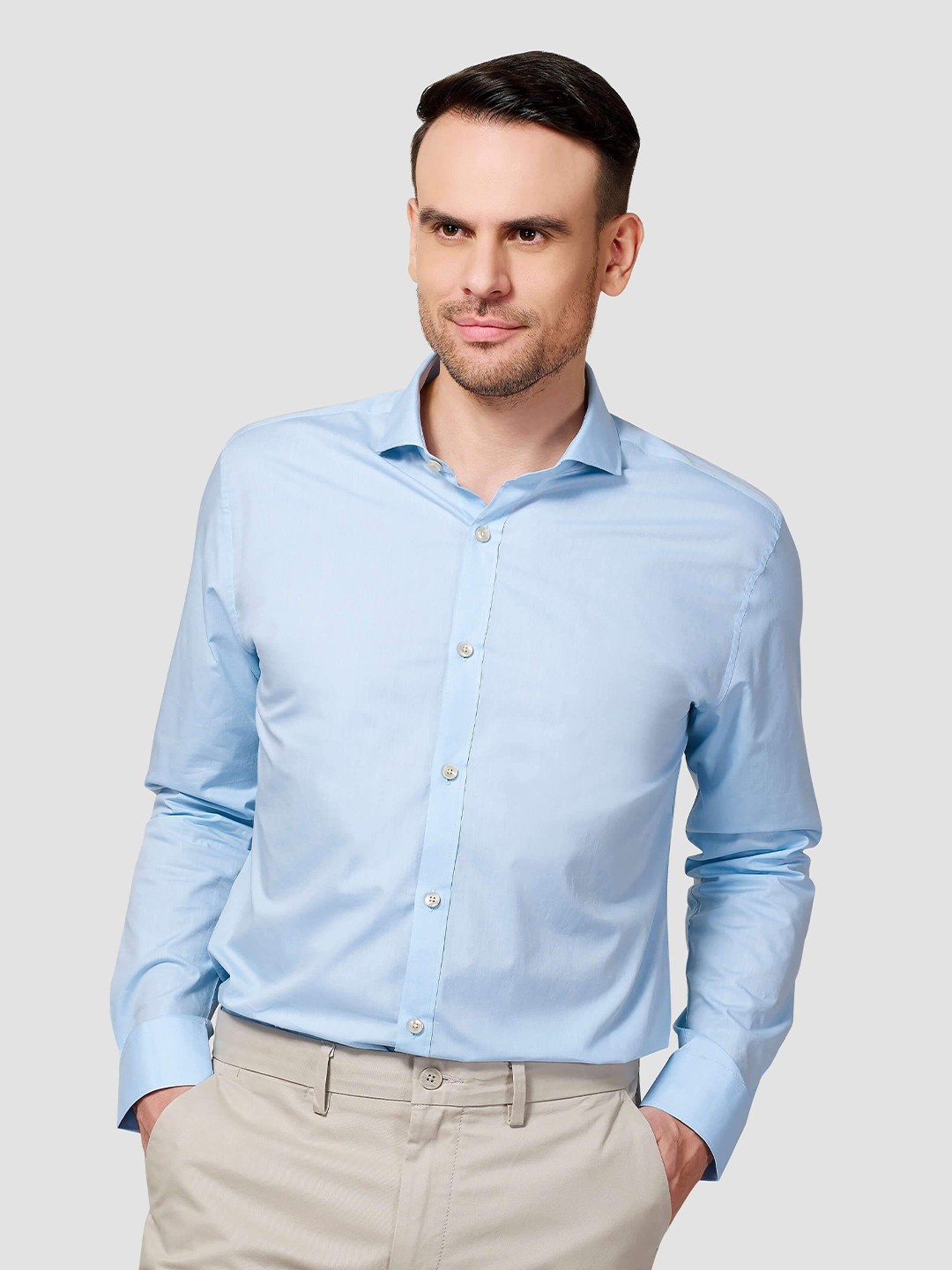 

Zest Melange Men India Slim Fit Spread Collar Solid Cotton Formal Shirt, Blue