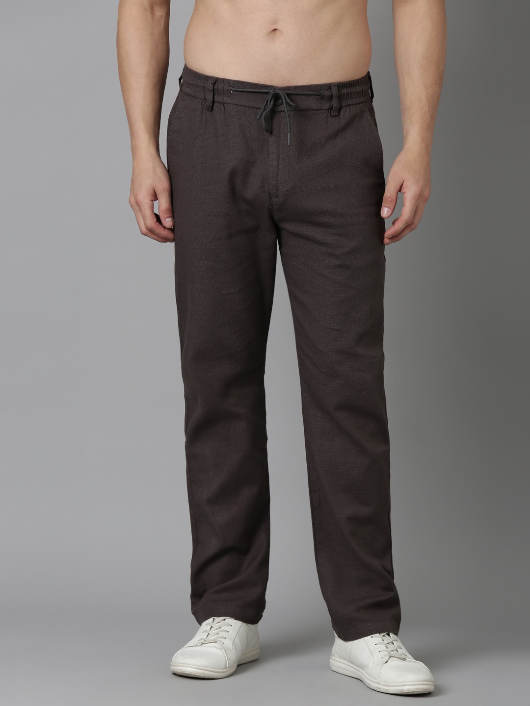 

NEVER NEUD Men Relaxed Fancy Linen Trousers, Brown