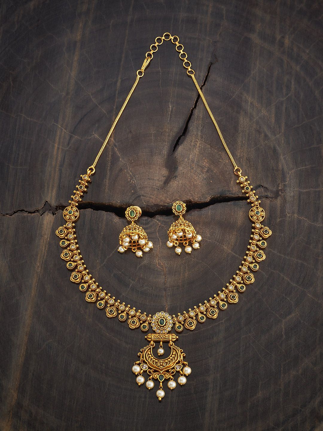 

Kushal's Fashion Jewellery Copper Green Gold-Plated Antique Necklace
