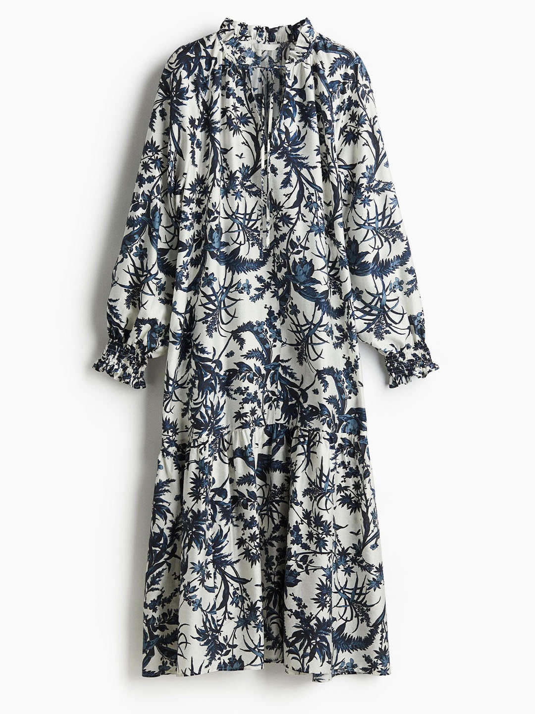 

H&M Floral Printed Mandarin Collar Dress, Blue