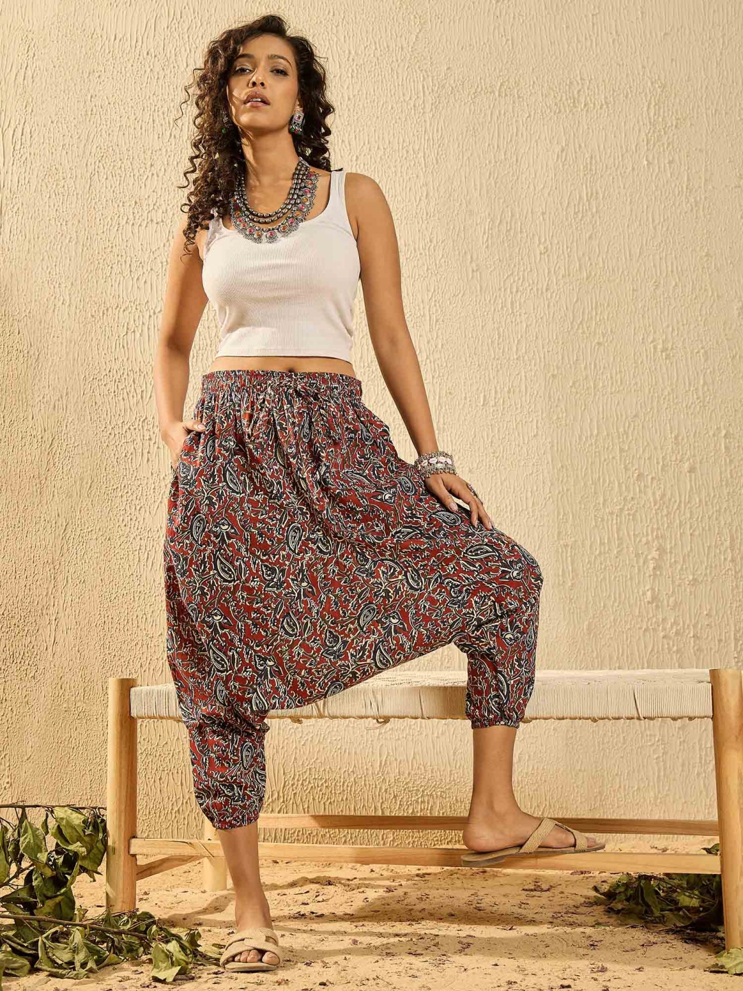 

InWeave Women Ethnic Motifs Printed Harem Pants, Maroon