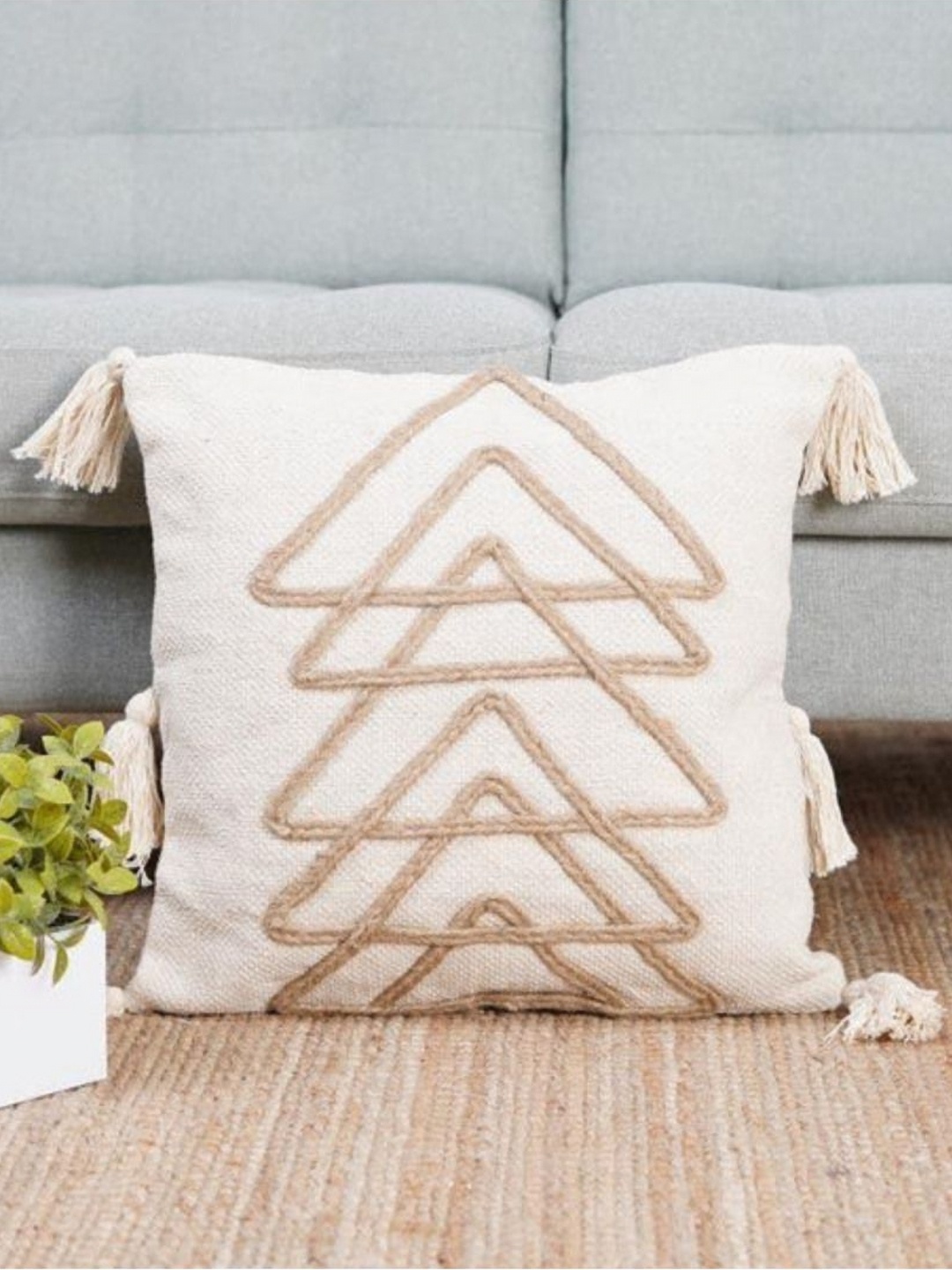 

Aura Beige & Brown Geometric Printed Cotton Square Cushion Covers