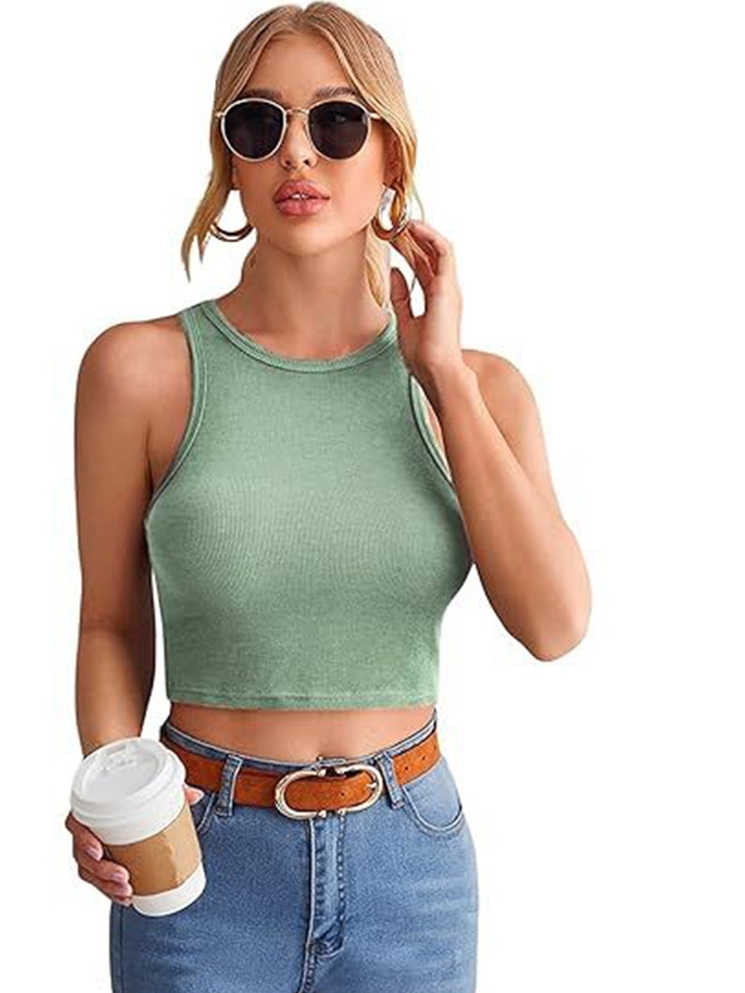 

KASHIAN Tank Crop Top, Green