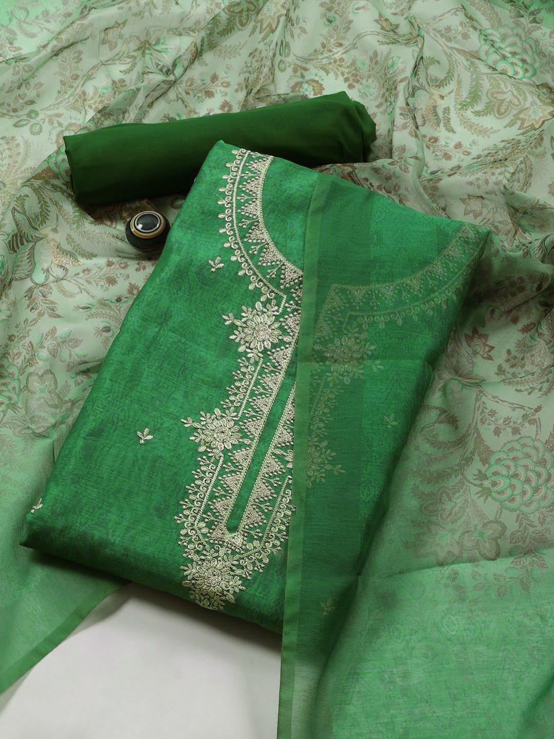 

Meena Bazaar Printed Art Silk Unstitched Dress Material, Sea green