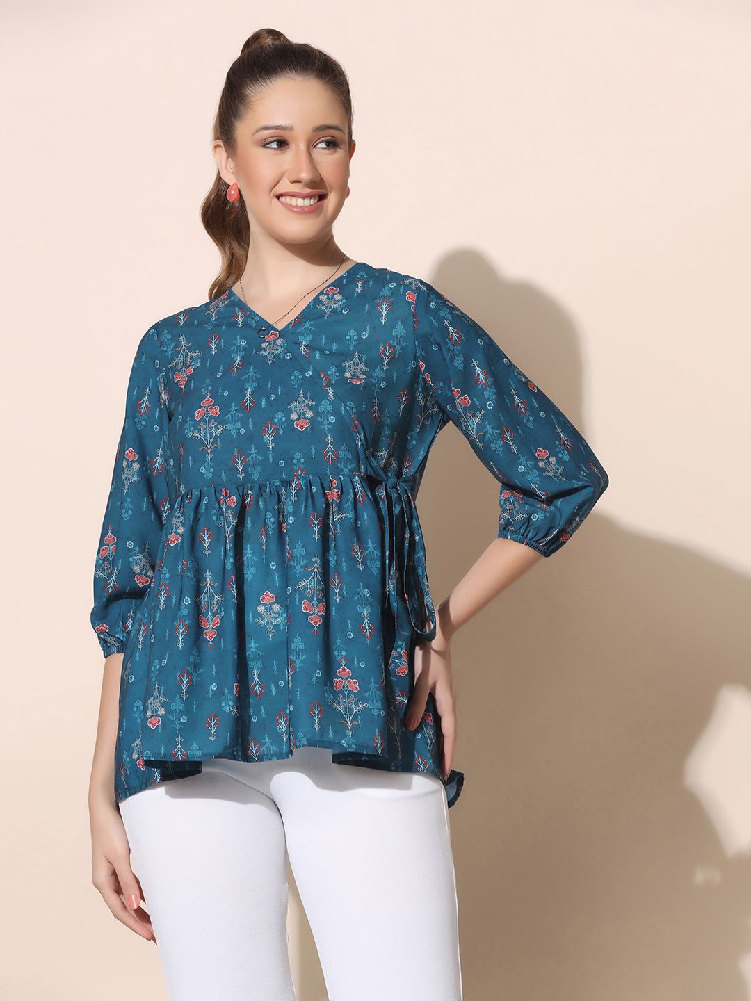 

Moda Rapido Floral Print Crepe Top, Blue
