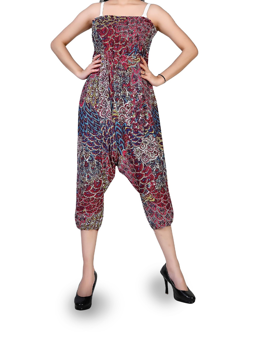 

NarNari Women Ethnic Motifs Printed Mid-Rise Harem Pants, Maroon