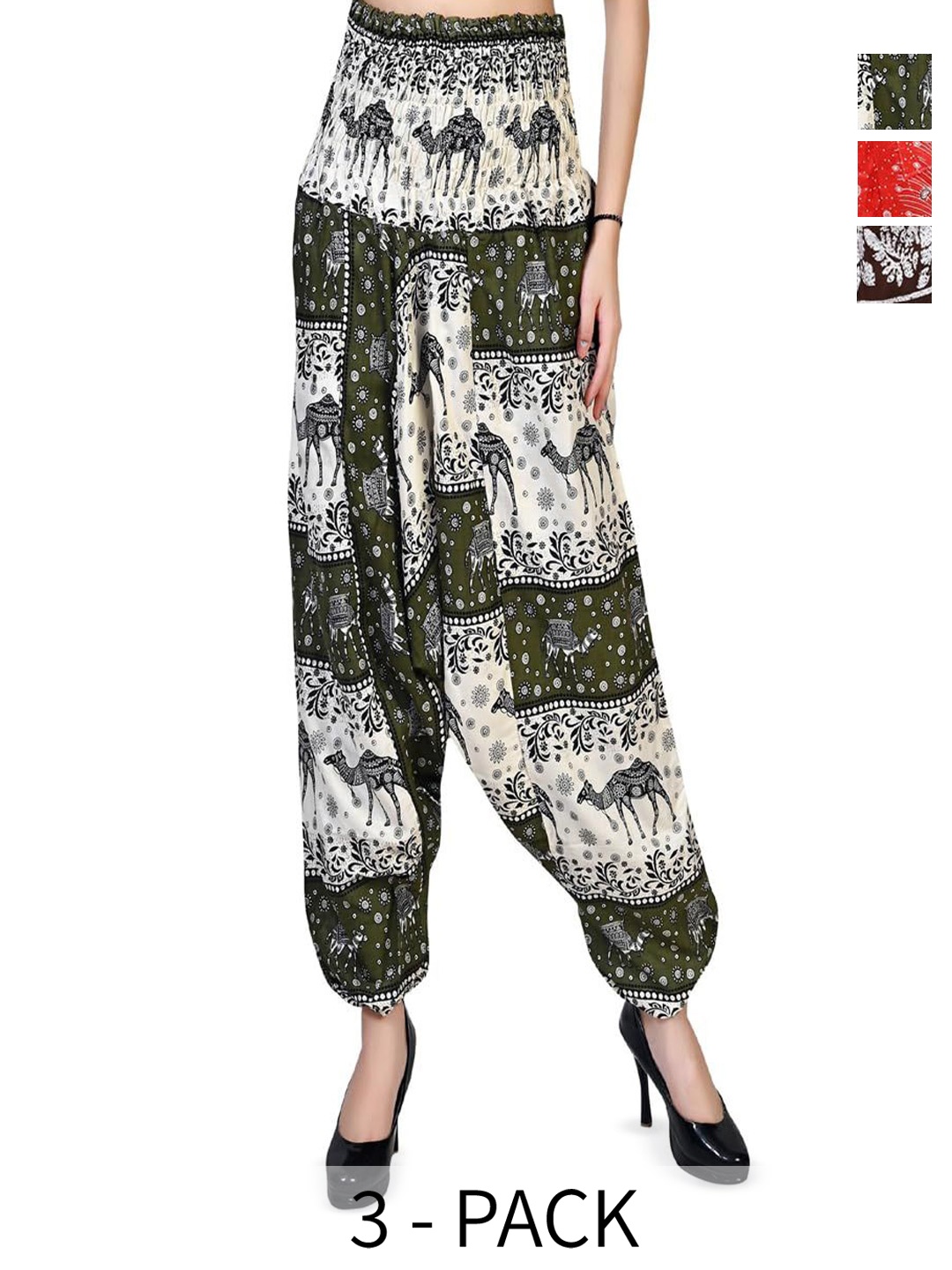 

NarNari Women Pack Of 3 Printed Loose Fit Harem Pants, Orange