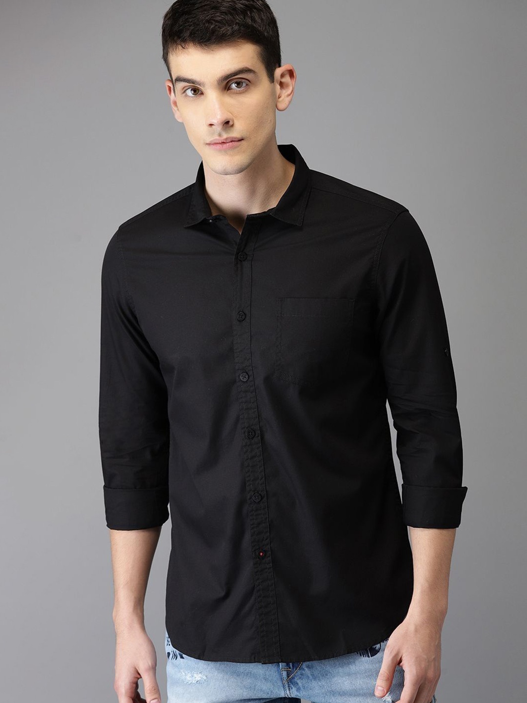 

NANCHI Men Semi Sheer Casual Shirt, Black
