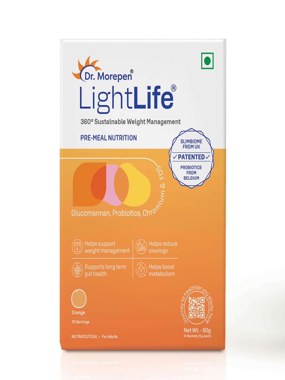 

Dr. Morepen LightLife Pre-Meal Nutrition Mix - Orange - 50 g - 10 Sachets (5g Each), Beige