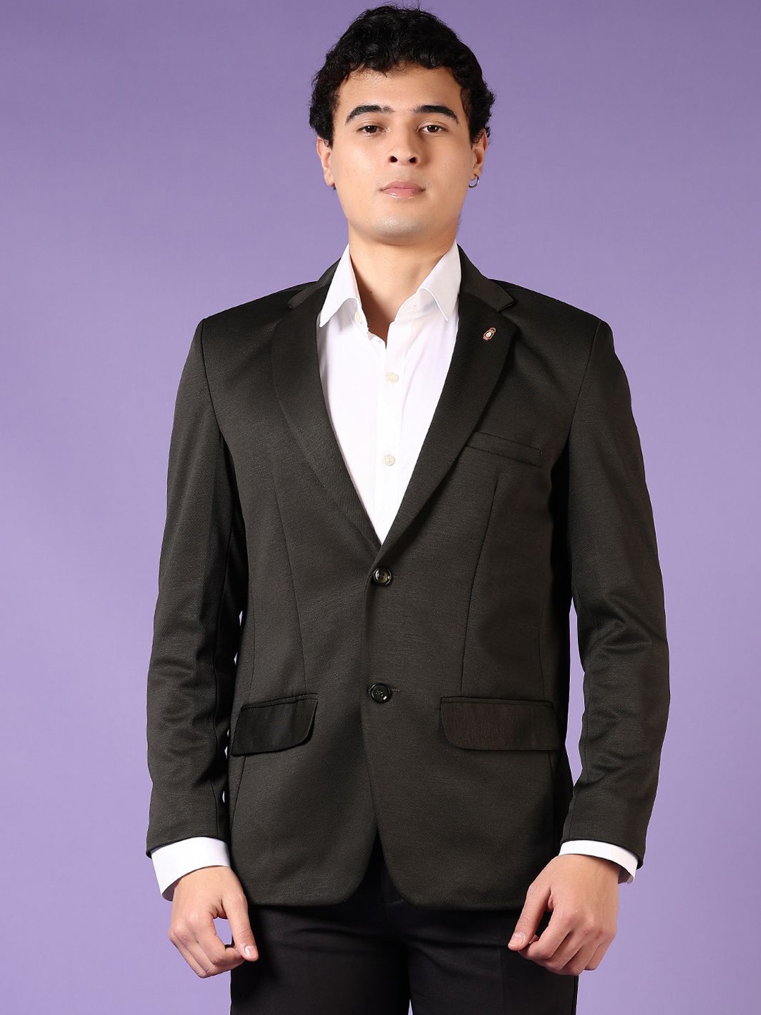

V-Mart Cotton Notched Lapel Collar Single Breasted Formal Blazer, Green