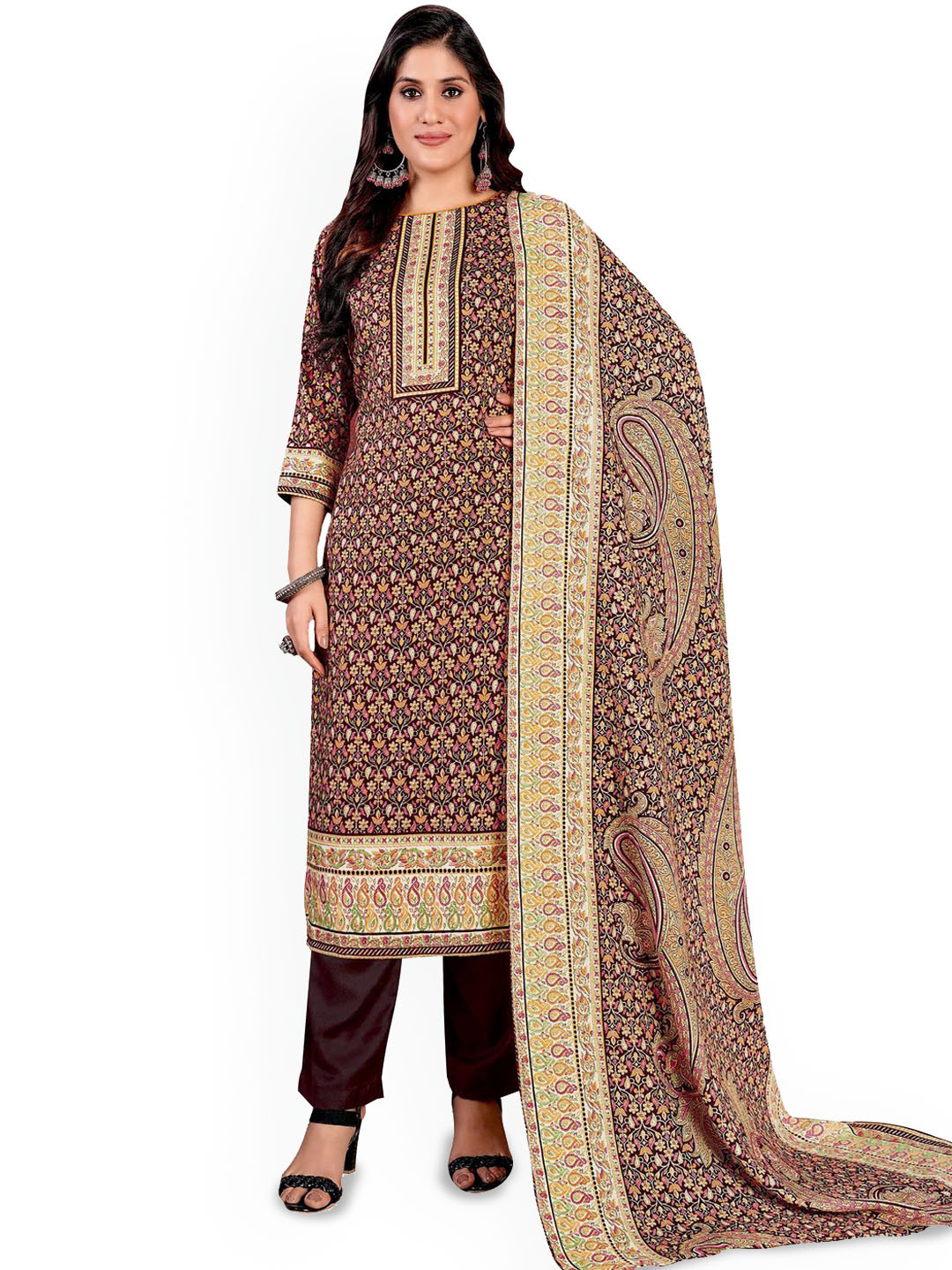 

DRAVINAM Trends Floral Printed Unstitched Dress Material, Maroon